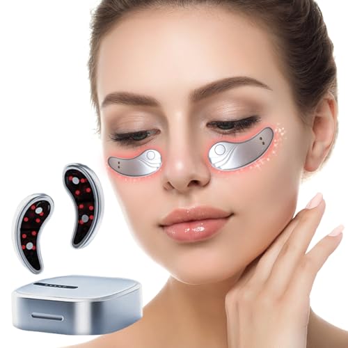 OGGRXOR Under Eye Light Therapy Device | Portable Massager Patches | Beauty Device with Eye Massage for Relieve EyeBags Fatigue Dark Circles Wrinkle | Red Light Therapy with Gel | Sliver
