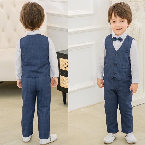 Image of Kimocat Boys 3Pcs Clothing Sets Elegant Long Sleeve Shirts + Vest with Flower+Pants Party Suit
