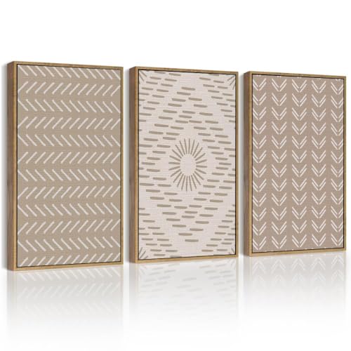 PHOPAGO Boho Geometric Framed Wall Art Mid-Century White Dot Collage