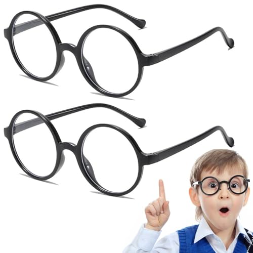 Teouuas 2 Piezas Gafas Redondas, Gafas Redondas Disfraz, Redonda de Infantil, Adecuado para Disfraces, Carnavales, Fiestas Temáticas, Bailes de Máscaras (Negro)