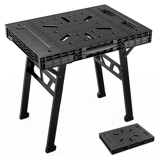 Express Folding Workbench, 2-in-1 Easy Setup Portable Folding Work Table & Sawhorse, 34" W x 25" D x 32" H Lightweight Versatile Worktable with Heavy-Duty 1000 Lbs Load Capacity (Black)