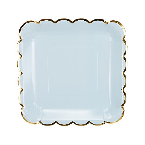 Geeklife Square Paper Plates With Sparkly Gold Foil Border,9 Inch Paper Dessert Plates, Elegant Blue Decorative Party Plates Set, 20 Count #TOP4