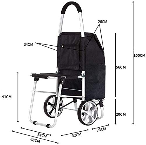 DEE Multifunktions-Einkaufstrolley, Mehrzweckwagen mit Sitz, faltbar, mit Stuhl, robust, leicht, Aufbewahrungswagen… – Bild 3