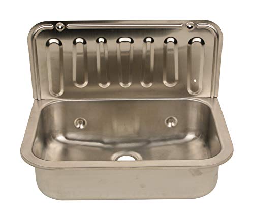 Sanitop-Wingenroth Ausgussbecken aus Edelstahl, 50 cm breit, mit Spritzschutz und Verschlussstopfen mit Kette - Image 8