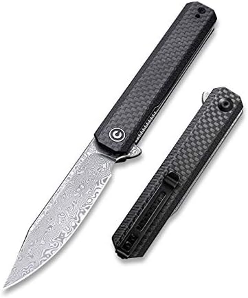 CIVIVI Chronic Damascus Pocket Knife - Outdoor Damascus steel Hunting Knife with 3.22 Inch Hollow Grind Cutting Blade - Lightweight Flipper Knife for Men (C917DS)