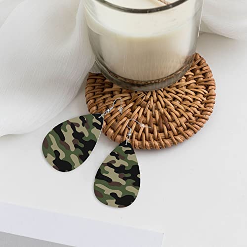 Green Brown Camouflage Print Faux Leather Teardrop Earrings for Women Drop Dangle Earrings Gift 6