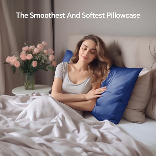 Image of INFIIXSO Silk Pillow Cases 2 Pack Standard Size, Ultra Smooth & Soft Mulberry Silk Pillow Case for Hair and Skin, Breathable Cooling Silk Pillowcase with Hidden Zipper (Navy, 20x26 Inches)