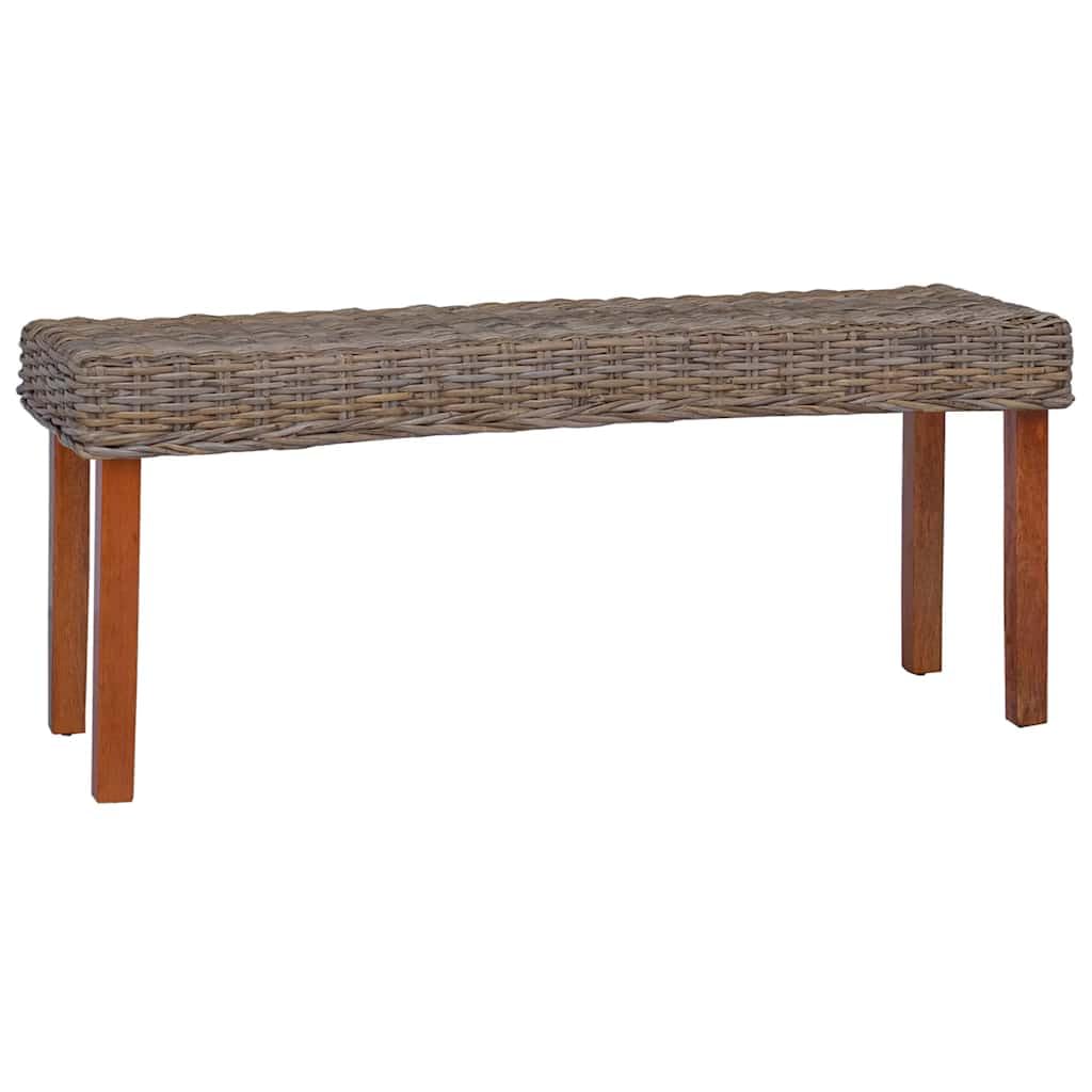 Banc 110 cm en rotin naturel et bois d'acajou massif pour salon