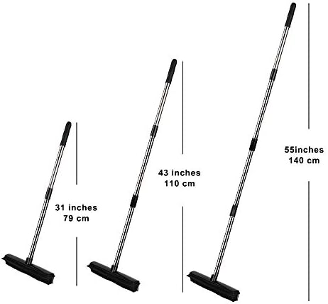 Rubber Broom Indoor with 145cm Long Handle & 31cm Squeegee Edge, Sweeping Brush Garden Broom Outdoor for Pet Cat Dog Hair Carpet Tile Clean (Multi Segment Handle)