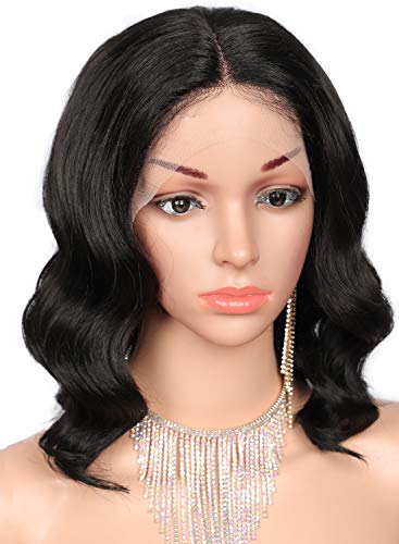 Kalyss Swiss Lace Front Wigs with Baby Hair for Women Short Bob Black Ocean Quick Weave Curly Japan-made Synthetic Middle Lace Part Virtually Undetectable Lace Wig