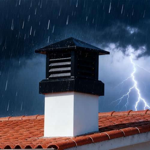 Cone Top Chimney Cap with Louvered Screen - 11.8"x11.8" Square Rain Cover for Fireplace & Wood Stove, Flue Vent Guard, Durable Outdoor Protection