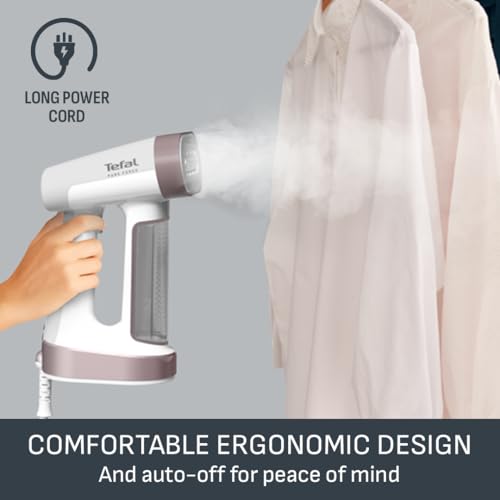 Tefal PureForce 2-in-1 Handheld Garment Steamer, Vertical steaming & Horizontal ironing, Boost & Eco modes, 25 second heat up, 180ml removable tank, 4 steam settings, DT8720G0, Pink and White