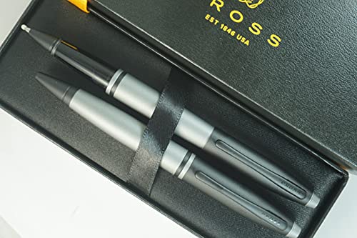 A.t.cross Calais Gray And Black, Polished Chrome Appointments And Cross Signature Mid Band Selectip Black Gel Ink Rollerball Pen And Ballpoint Pen Set. A Great Gift Pen To Anyone And Any Occasion #TOP4