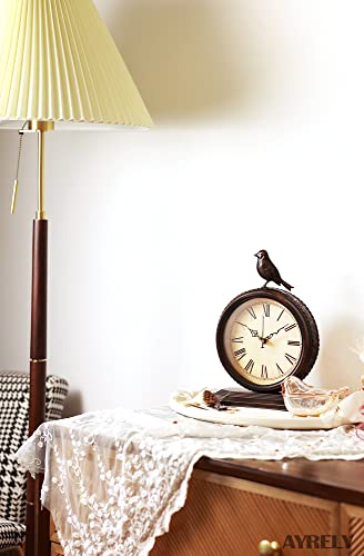 Ayrely 8-Inch Antique Mantel Clock, Large Vintage Desk Clocks For Living Room Decor, Battery Operated Decorative Table Top Bird Clocks For Home,Office, Living Room, Bedroom,Farmhouse(Metal Bird) #TOP6
