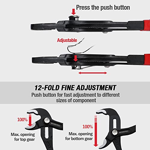 WORKPRO Pinze Regolabili per Tubi e Dadi 305mm, Pinza a Pappagallo a Regolazione Rapida, con Comoda Impugnatura