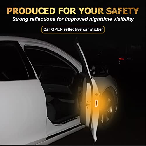 4Pcs Car Door Open Warning Reflective Stickers, Night Visibility Auto Safety Prompt Decals, 3.6 X 0.9 Inch Anti-Collision Protective Strip, Car Accessories Universal For Truck, Suv, Van (Yellow) #TOP2