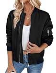 Zeagoo Pilot Jacket Womens Casual Windproof Zip Jacket Long Sleeve Lightweight Transition Jackets Classic College Jackets Multi-Pocket Black M