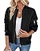 ZEAGOO Blouson Damen Herbst Dünn Bomberjacke Vintage College Jacke Lässig Coat mit 2 Taschen Reißverschluss Schwarz L