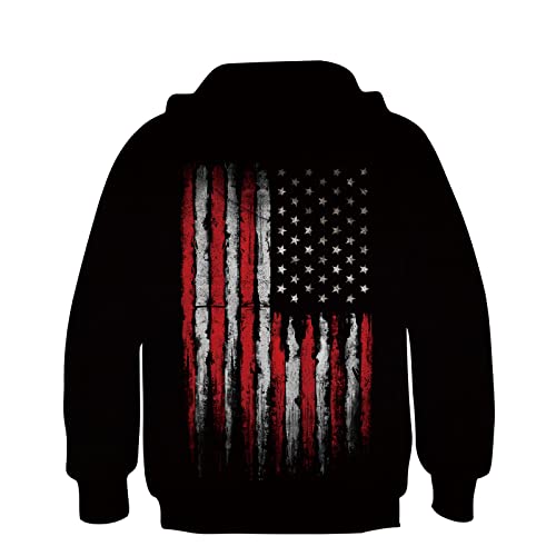 Goodstoworld Boys Flag Striped Stars Hoodies Size 8 11 Guys Cool Graphic Lined Hoody Pullover Gifts For Teen Girls 4Th Of July Sweatshirts With Hood Size 9-10 Black #TOP1