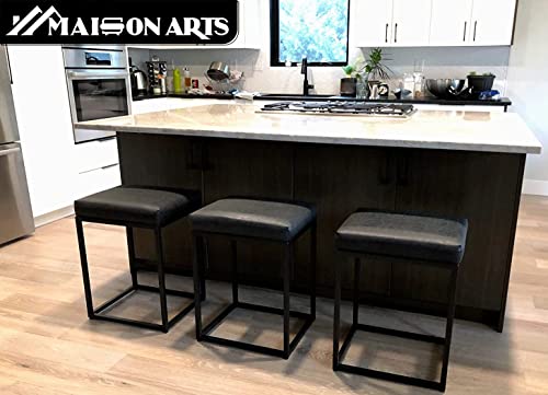 Maison Arts Black Counter Height 24" Bar Stools Set Of 3 For Kitchen Counter Backless Modern Square Bartools Upholstered Faux Leather Stools Farmhouse Island Chairs,Support 330 Lbs,(24 Inch,Black) #TOP1