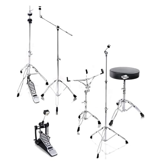Griffin 6 Piece Drum Hardware Pack (Percussion TiltPro X Edition) – Full Stand Kit with Snare, Hi-Hat, Cymbal Boom, Kick Pedal & Throne for Gigs or Studio