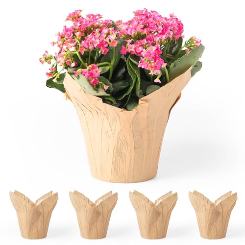 the florist Supply 4.5” Plant Pot Covers, Decorative Plant Sleeve for Indoor House Plants, Reusable and Gift-Ready for Potted Flowers, Natural Kraft, Pack of 5