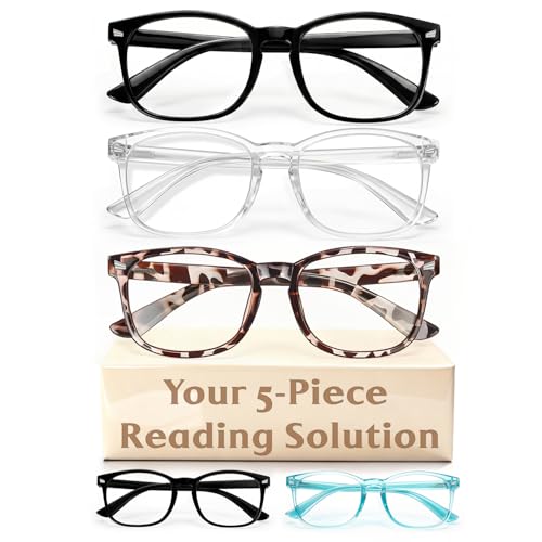 CHEERS DEVICES Reading Glasses for Women Men, Eyeglasses, Blue Light Readers for Men Women, Computer Eye Glasses, Cheaters - 5 Pair (1.5x)