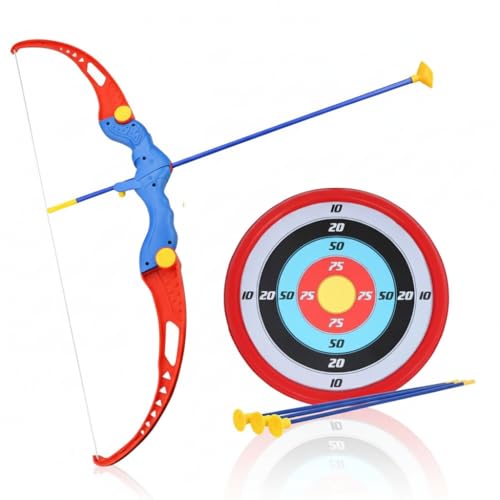 Amitasha Kids Archery Bow and Arrow Toy Set with Target Board for Kids Indoor Outdoor Garden Fun Suction Cups 3 Arrows Target Game for Boys 3-15 Years Birthday Gift