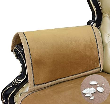 Zuodu Beige Square Check Jacquard Armrest Cover for Chair Couch Sofa Anti-Slip Furniture Protector Anti Slip Furniture Armrest Protector for Couch Set of 2(Check Beige Velvet)