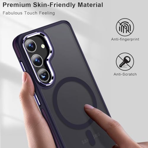 Image of MALEWOLF Magnetic for Samsung Galaxy S25 Case, Translucent Matte Texture S25 Cover [Compatible with Mag Accessories] [S Pen Friendly], Anti-Slip Drop Protection Galaxy S25 Phone Case (Dark Purple)
