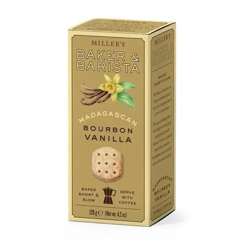 Miller's Artisan Biscuits Baker & Barista Madagascan Bourbon Vanilla Shortbread Cookies | Imported from England | 4.2 oz