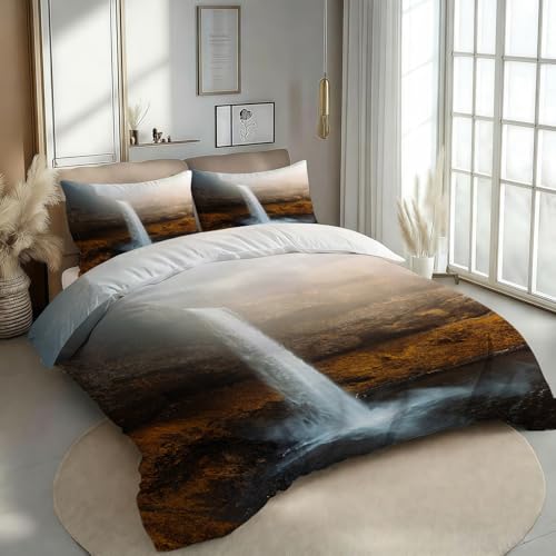 Housse de couette 240x260 cascade fond vert microfibre avec zip
