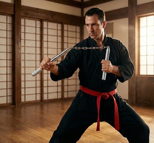 Image of Pro Steel Nunchaku Metal with Chain - Martial Arts Training Weapon for Karate, Kung Fu & Self Defense | Anti-Slip Grip Heavy Duty Practice Nunchaku for Beginners & Professionals