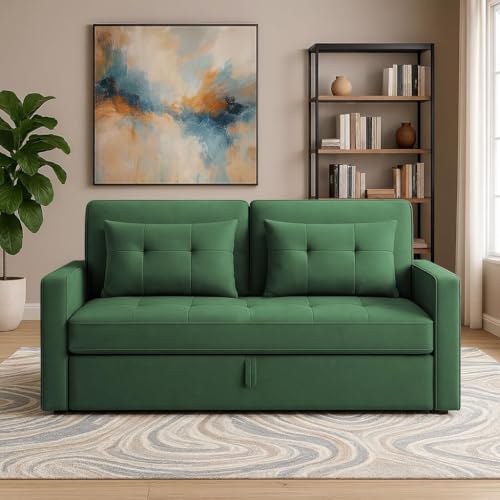 Image of Emilio 2-Seater Sofa Cum Bed for Living Room, Office & Home | Premium Fabric Pull-Out Sofa Set with 1 Year Warranty | Space Saving Convertible Sleeper Sofa for Guests & Daily Use | Green