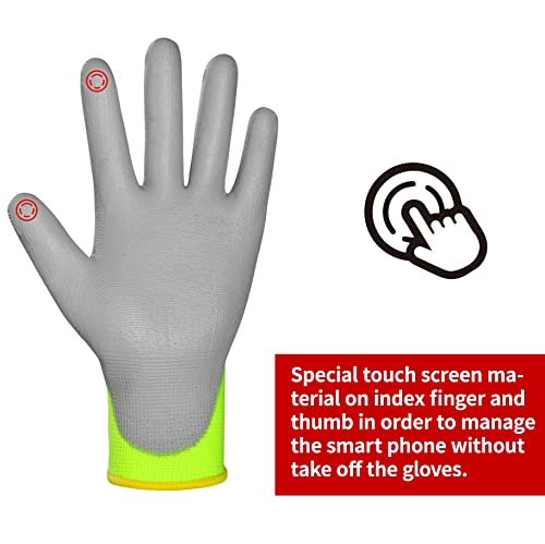 image for DULFINE Safety Work Gloves PU Coated for Men and Women-12 Pairs,Hi-Vis