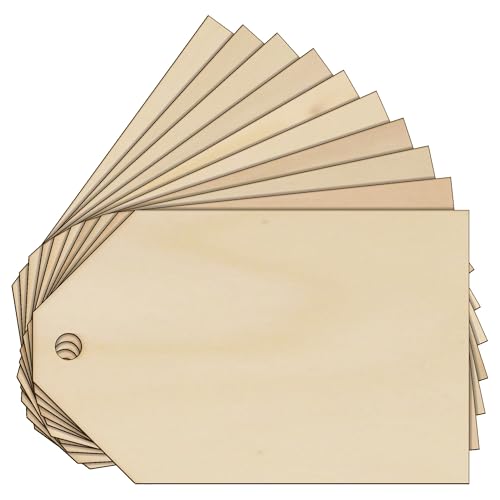 Lot de 10 étiquettes à bagages en bois avec ficelle (10 x 16 cm, sans trou)