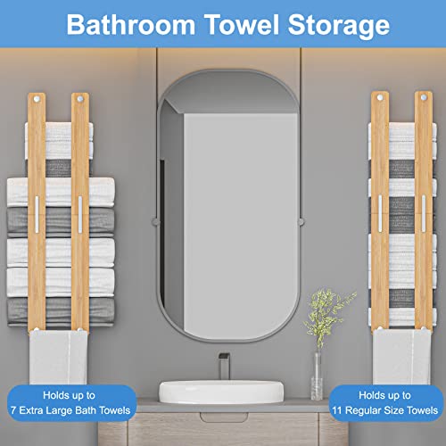 Cjaid Towel Racks For Bathroom Wall Mounted, Bamboo Towel Holders With Hooks, Large Capacity Bathroom Towel Storage, Bath Towel Holder, Wall Towel Storage Rack Shelf For Rolled Towels. #TOP4