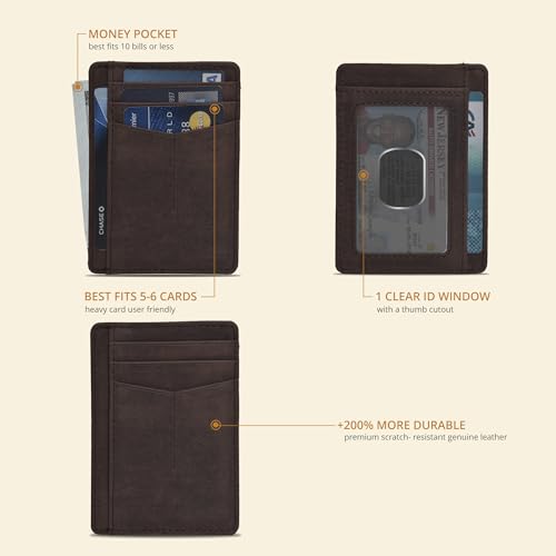 Leather Minimalist Wallet for Men & Women RFID Front Pocket Leather Card Holder Wallets (Mid Brown, Small)