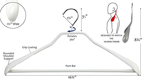 Mawa by Reston Lloyd BodyForm Series Non-Slip Space-Saving Clothes Hanger with Bar For Pants, 16 1/2", Style 42/LS, Set of 5, White by MAWA - Image 2