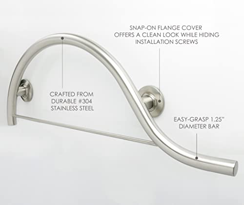 30-inch Designer Curved/Waved Bathroom Shower Grab Bar with Towel Bar, Right-Handed, Satin by Seachrome - Image 9