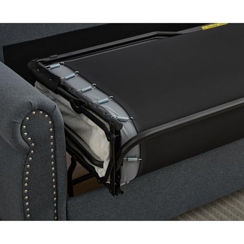 Image of Modern 3 Seat Sofa Couches with Pull Out Queen Memory Mattress Sleeper Bed, 2-in-1 Convertible 3 Seater Sofa Couch W /Rivet Decor and Scroll Armrests for Home Apartment
