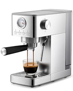Aptliton Espresso Coffee Machine 15Bar Barista Pump Espresso Maker with Milk Frother for Lattes and Cappuccino 1.4L Water Tank One-Touch Operation Pressure Counter Compact for Home and Office Use