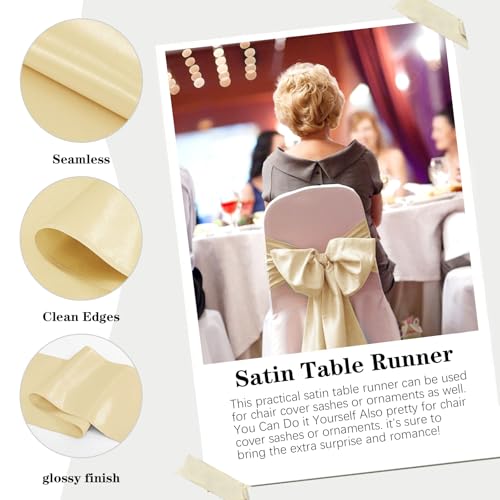 Yblut 10 Pack Satin Table Runner 12 x 108 Inch Long Champagne Silk Table Runner for Wedding Party Banquet Birthday Decoration by Yblut - Image 4