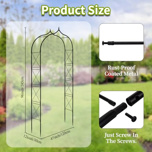 ROARLITEE Garden Arbor 8Ft Arch Trellis for Climbing Plants Heavy Duty Thickened Metal Frame Trellises Yard Outdoor Backdrop Stand Party Event Decoration