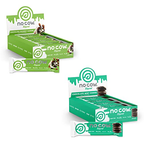 No Cow High Protein Bars, Chocolate Coconut Almond 12 Pack + Chocolate Mint Cookie 12 Pack, 21G Plant Based Vegan Protein, Keto Friendly, Low Sugar, Low Carb, Low Calorie, Gluten Free #TOP28