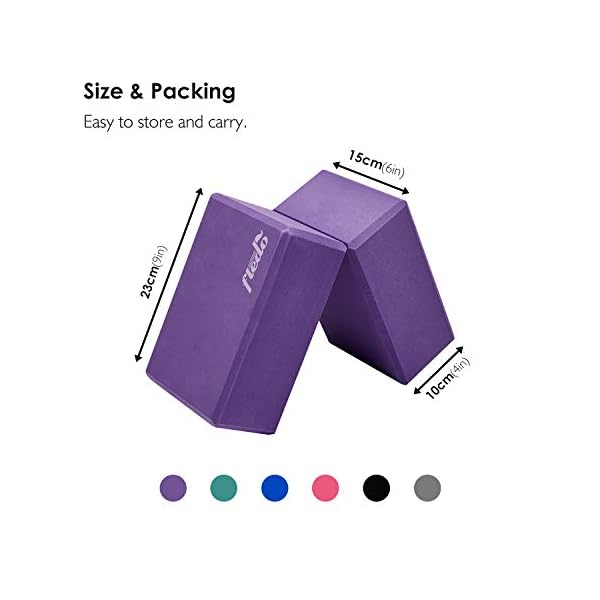 Fledo Yoga Blocks 2 Pack 9"x6"x4" - EVA Foam Brick, Featherweight and Comfy - Provides Stability and Balance - Ideal for Exercise, Pilates, Workout, Fitness & Gym (Purple)