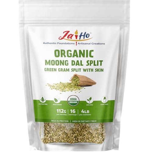 Jai Ho Certified Organic Moong Mung Split Dal with Skin Husk 4 lb | Green Gram Split | USDA Organic | Non-GMO | Chemical-Free | Kosher