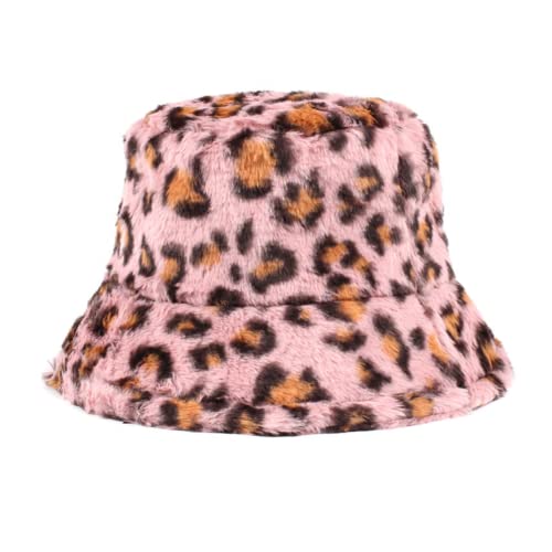 Women Girls Winter Plush Bucket Hat Leopard Print Fuzzy Warm Bucket Caps Faux Fur Fisherman Hats Casual #TOP7
