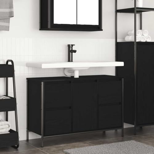 EMYRLXQW Muebles y almacenamiento,Muebles de tocador de baño, armario de lavabo con cajones, roble negro, 90 x 34,5 x 60 cm