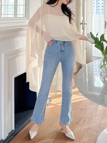 Milumia Women's High Low Shawl Chiffon Capelets Wedding Bridal Cape Sheer Overlay Poncho4